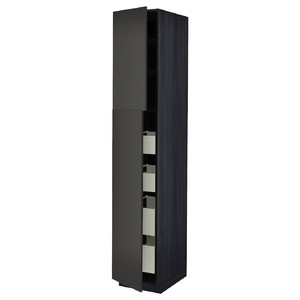 METOD / MAXIMERA Hi cab w 2 doors/4 drawers, black/Nickebo matt anthracite, 40x60x220 cm