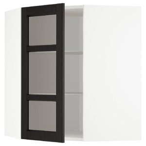 METOD Corner wall cab w shelves/glass dr