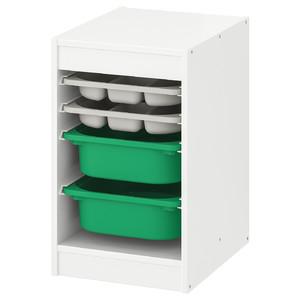 TROFAST Storage combination with boxes/tray, white grey/green, 34x44x56 cm