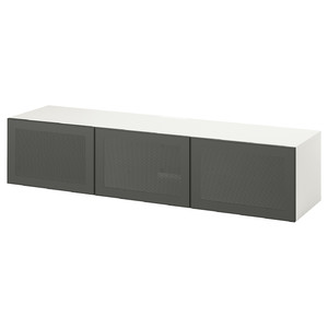 BESTÅ TV bench with doors, white/Mörtviken dark grey, 180x42x38 cm