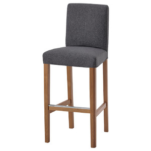 BERGMUND Bar stool with backrest, oak/Gunnared medium grey, 75 cm