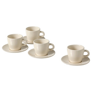 FÄRGKLAR Cup with saucer, glossy beige, 7 cl, 4 pack