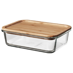 IKEA 365+ Food container with lid, rectangular, glass, bamboo, 21x15 cm