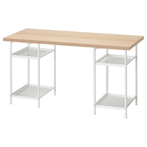 LAGKAPTEN / SPÄND Desk, white stained oak effect/white, 140x60 cm