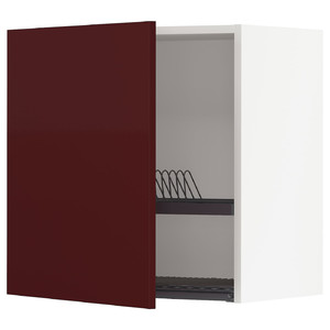 METOD Wall cabinet with dish drainer, white Kallarp/high-gloss dark red-brown, 60x60 cm