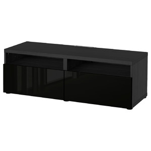 BESTÅ TV bench with drawers, black-brown/Selsviken high-gloss/black, 120x42x39 cm