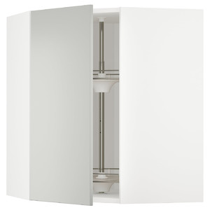 METOD Corner wall cabinet with carousel, white/Havstorp light grey, 68x80 cm