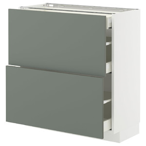 METOD / MAXIMERA Base cab with 2 fronts/3 drawers, white/Nickebo matt grey-green, 80x37 cm