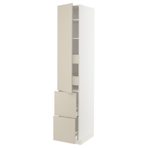 METOD / MAXIMERA Hi cab w shlvs/4 drawers/dr/2 frnts, white/Havstorp beige, 40x60x220 cm