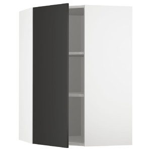 METOD Corner wall cabinet with shelves, white/Nickebo matt anthracite, 68x100 cm