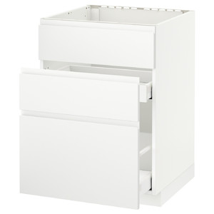METOD/MAXIMERA Base cab f sink+3 fronts/2 drawers, white, Voxtorp matt white, 60x62.1x88 cm