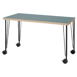 LAGKAPTEN / KRILLE Desk, grey-turquoise/black, 120x60 cm