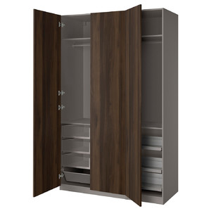 PAX / STORKLINTA Wardrobe combination, dark grey/dark brown stained oak effect, 150x60x236 cm