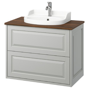 TÄNNFORSEN / RUTSJÖN Wash-stnd w drawers/wash-basin/tap, light grey/brown walnut effect, 82x49x76 cm