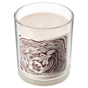 GLANSLIND Scented candle in glass, smoky vanilla/light beige, 45 hr