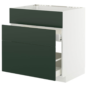 METOD / MAXIMERA Base cab f sink+3 fronts/2 drawers, white/Havstorp deep green, 80x60 cm