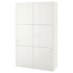 BESTÅ Storage combination with doors, white, Selsviken high-gloss/white, 120x40x192 cm