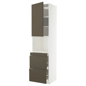 METOD / MAXIMERA Hi cab f micro combi w door/3 drwrs, white/Havstorp brown-beige, 60x60x240 cm