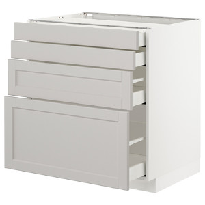 METOD/MAXIMERA Base cab 4 frnts/4 drawers, white/Lerhyttan light grey, 80x61.9x88 cm