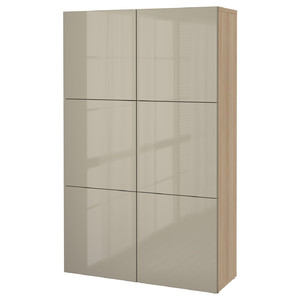 BESTÅ Storage combination with doors, white stained oak effect, Selsviken high-gloss/beige, 120x40x192 cm