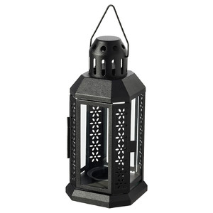 ENRUM Lantern for tealight, in/outdoor, black, 22 cm