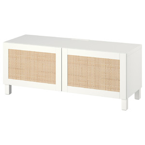 BESTÅ TV bench with doors, white Studsviken/Stubbarp/white, 120x42x48 cm