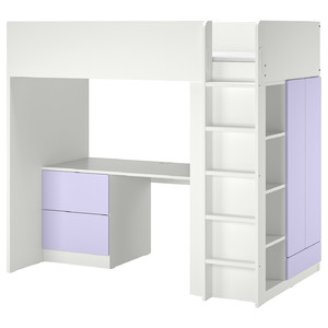 SMÅSTAD Loft bed, white lilac/with desk with 3 drawers, 90x200 cm