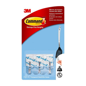 3M Command Transparent Small Wire Hooks, Pack of 3