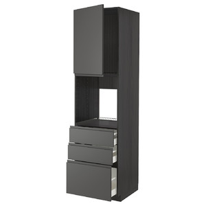 METOD / MAXIMERA High cab f oven w door/3 drawers, black/Voxtorp dark grey, 60x60x220 cm