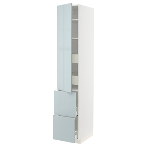 METOD / MAXIMERA Hi cab w shlvs/4 drawers/dr/2 frnts, white/Kallarp light grey-blue, 40x60x220 cm