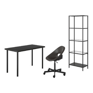 LAGKAPTEN/ELDBERGET / VITTSJÖ Desk and storage combination, and swivel chair black-brown/dark grey