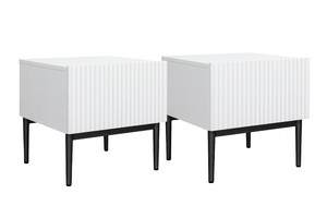 Nightstand Bedside Table Nicole Set of 2, black legs, matt white