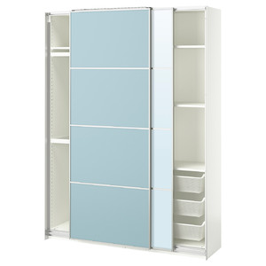 PAX / MEHAMN/AULI Wardrobe with sliding doors, white double sided/light blue mirror glass, 150x44x201 cm