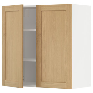 METOD Wall cabinet with shelves/2 doors, white/Forsbacka oak, 80x80 cm