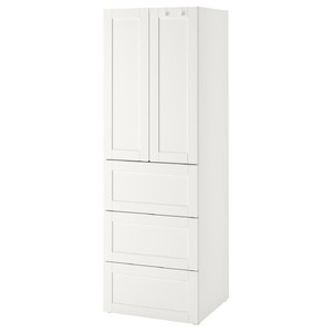 SMÅSTAD / PLATSA Wardrobe, white with frame/with 3 drawers, 60x57x181 cm