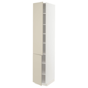 METOD High cabinet with shelves/2 doors, white/Havstorp beige, 40x60x220 cm