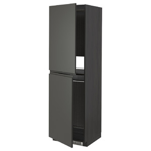 METOD High cabinet for fridge/freezer, black, Voxtorp dark grey, 60x60x200 cm