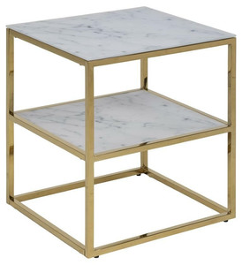Bedside Table Nightstand Alisma, white/gold
