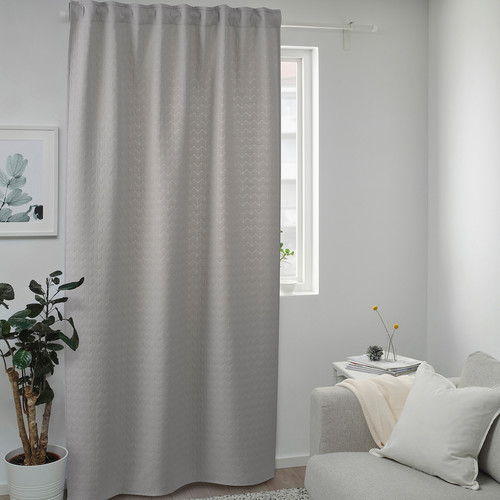 RYSSBRÄKEN Room darkening curtain, 1 piece, light grey, 140x300 cm