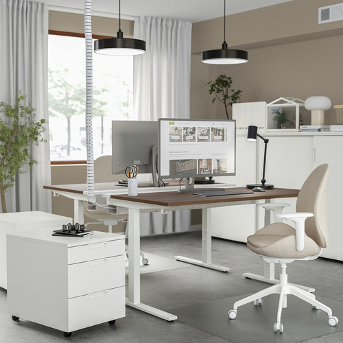MITTZON Desk, walnut veneer/white, 140x60 cm
