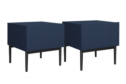 Nightstand Bedside Table Nicole Set of 2, black legs, dark blue