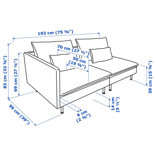 SÖDERHAMN 3-seat sofa, with open end/Tonerud grey