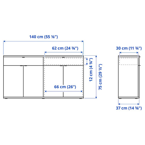 VIHALS Storage combination w glass doors, white/clear glass, 235x37x90 cm