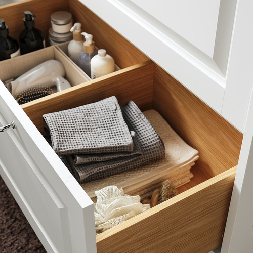 TÄNNFORSEN / RUTSJÖN Wash-stnd w drawers/wash-basin/tap, white/black marble effect, 62x49x76 cm