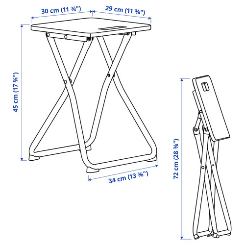 GUNDE / GUNDE Table and 2 stools, folding black/folding white, 67x67 cm