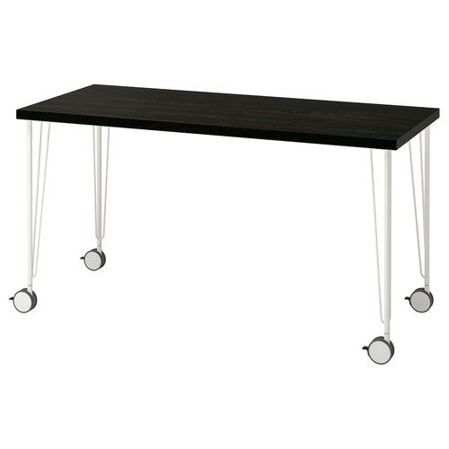 LAGKAPTEN / KRILLE Desk, black-brown/white, 140x60 cm