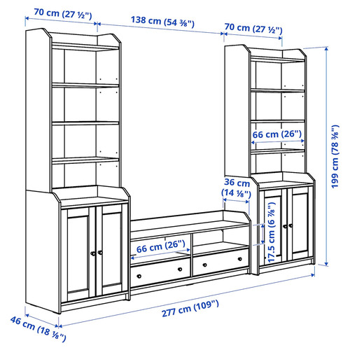 HAUGA TV/storage combination, grey, 277x46x199 cm