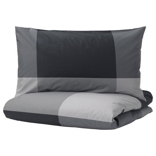 BRUNKRISSLA Duvet cover and pillowcase, black, 150x200/50x60 cm