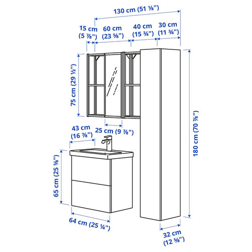 ENHET Bathroom, anthracite/white, 64x43x65 cm