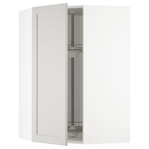 METOD Corner wall cabinet with carousel, white/Lerhyttan light grey, 68x100 cm